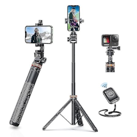 62" Telefon Tripod, Eucos Selfie Stick Tripod Med Fjernbetjening, Opgraderet Iphone Tripod Stativ Rejse Tripod, Solid Telefon Tripod Kompatibel Med 