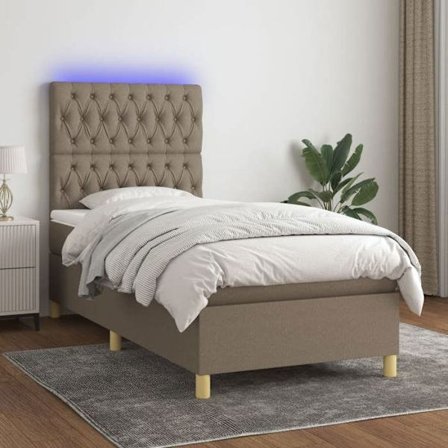 Maison Exclusive - Sänggavel med lattsystem och madrass samt LED Taupe 90x200 cm Tyg