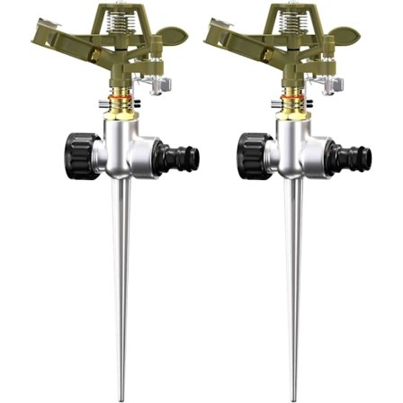 2X Havesprinkler Jordspyd Vanding op til 24m 360° Sprøjtedyse Vandspreder Pulssprinkler