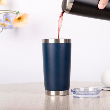 Tumbler med lock och sugrör, dubbelväggig vakuumisolerad kaffekopp