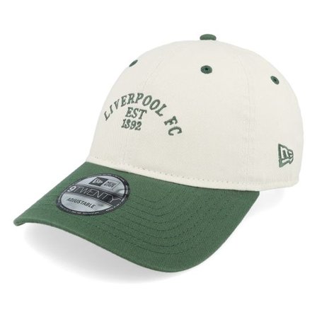 New Era - Football Beige unconstructed Keps - Liverpool Contrast 9TWENTY Ivory/Green Dad Cap @ Hatstore