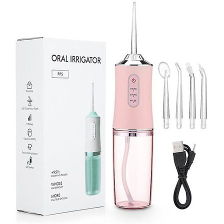 Oral Irrigator Bærbar Dental Vann Flosser USB Oppladbar Vann Jet Floss Tannpirker 4 Jet Tip 220ml 3 Moduser IPX7 1400rpm