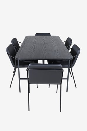 Venture Home - Matgrupp Uno med 6 st matstolar Tvist - Svart - Matgrupp 6 personer - Från Homeroom