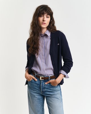 GANT - Klassisk cardigan i bomull til dame evening blue