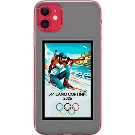 Kompatibelt Mobildeksel til Apple iPhone 11 Retroplakat Cortina Milano 2026 med fjell, vintersportsutøvere, italienske trikolor, Milano-katedralen og