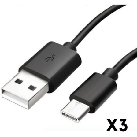 USB-C-kabel för Xiaomi Mi 10 - Mi 10 PRO - Mi 10 LITE - USB-C-laddkabel Svart 1 Meter [PACK 3] Phonillico