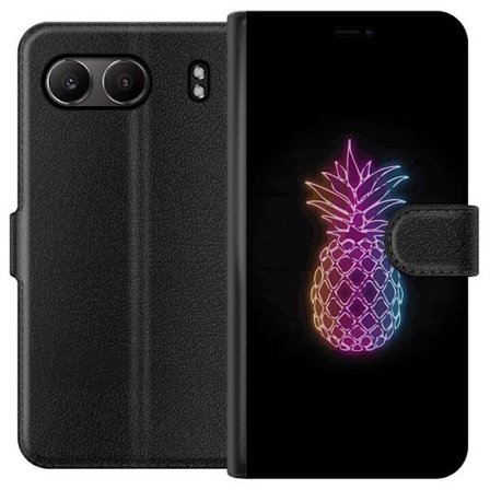 Kompatibelt Lommeboketui til OnePlus OnePlus Nord 4 Neonlysillustrasjon av ananas i fargerikt lys mot svart bakgrunn