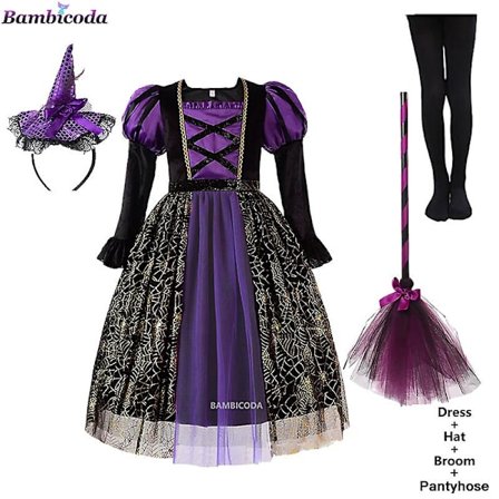 Halloween Barnekjoler Jenter Heks Festkjole Gotisk Spøkelseskostyme Barn Kjole Robe Tutu Kjole Hekshatt For Purim Karneval Fest -a