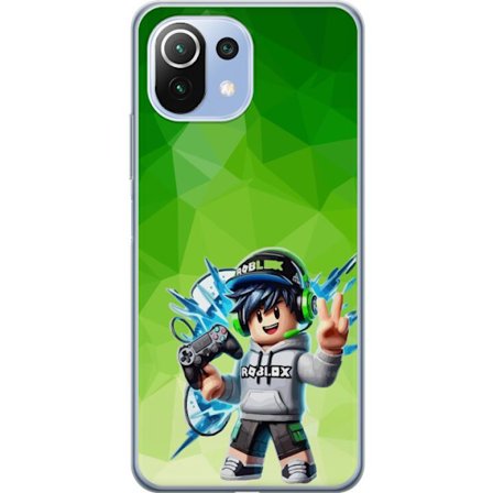 Kompatibelt Mobildeksel til Xiaomi Mi 11 Lite Roblox-inspirert gamerfigur med headset, håndkontroll og energiske effekter mot grønn bakgrunn