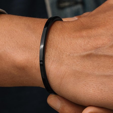 Bracelet manchette noir à profil étroit pour hommes - Bracelets manchette
