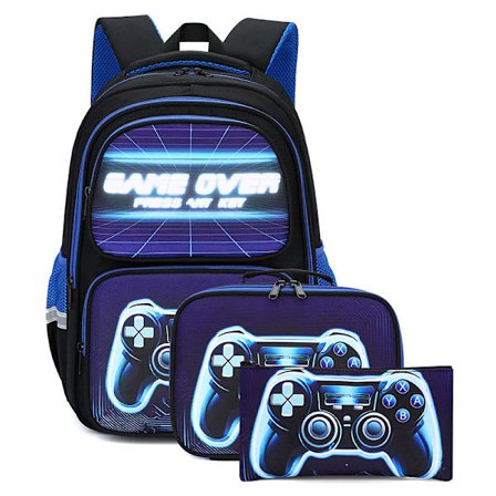 Tredelt Stort Rygsæksæt til Studerende med Videospilkonsol Blå