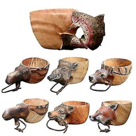 Handgjord Träkopp - Djurform - Bärbar Campingdrickskopp - Rådjur-FQ-