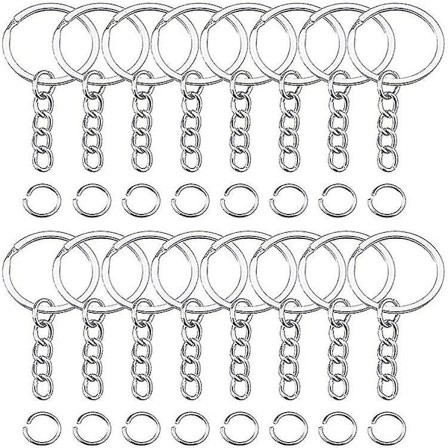 50 st Keyring Blanks Split med Länkkedja och Öppna Ringar Metallnyckelringar (30mm)