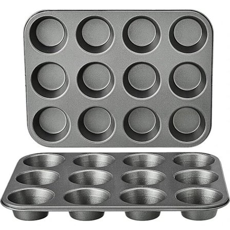 Non-stick Rund Muffinplate i Karbonstål, 2-pakning, Grå