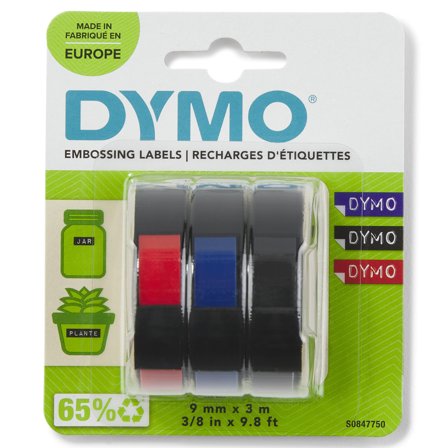 DYMO 3D Tape / 9mm x 3m / White Text / 3 Color Tape