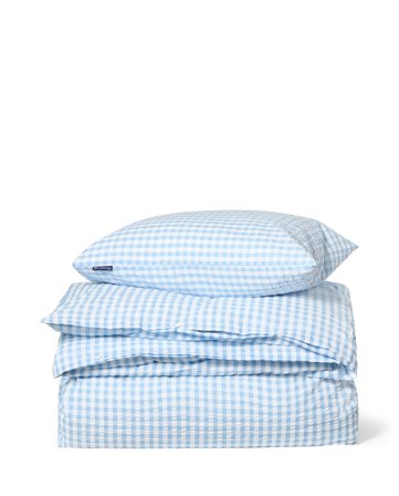 Lexington Rutigt bomullsseersucker bäddset, blå/vit