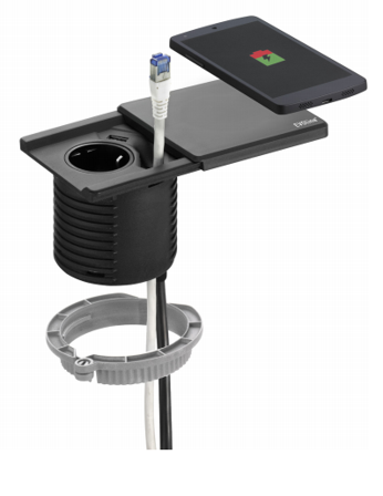 EVOline Square80 1xstikk 1xUSB-lader+Qi-lader Sort