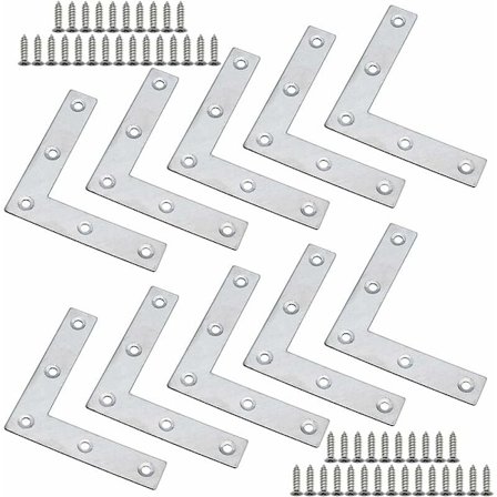 10 stk. 80x80x1,5 mm L-formede hjørnebraketter i rustfritt stål for tremøbler - Kompatible med bord, hyller, vinduer