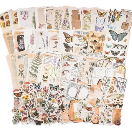 Vintage-tyyliset Scrapbooking-tarvikkeet (200 kpl) paperijournalointiin, bullet journalointiin, suunnitteluun, kasvillisuuspaperiin, tarra-askarteluun