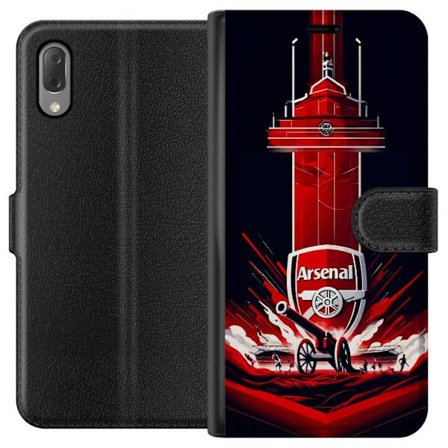 Yhteensopiva Lompakkokotelo Sony Xperia L3 Arsenal-embleemi, jossa tykki ja stadionmotiivi voimakkaassa punaisessa ja valkoisessa urheilusuunnitteluss