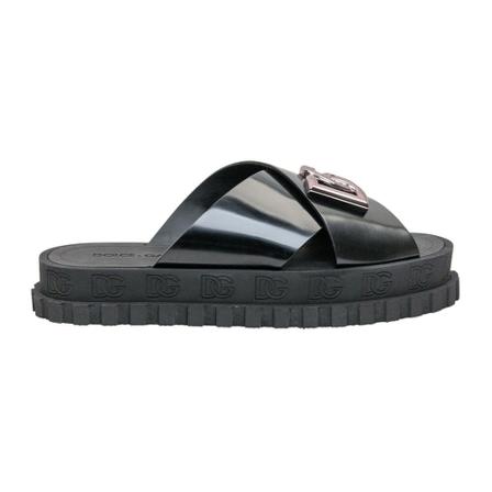 Dolce & Gabbana, Logo-Plaque Slip-On Sliders Czarny, Mężczyzna, Rozmiar: 41 EU
