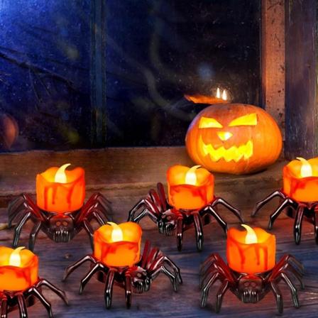6 Halloween-telys, batteridrevne Halloween-flammeløse LED-lys, Halloween-edderkop-telys, falske elektriske lys