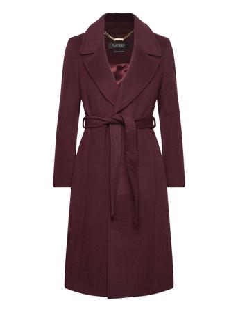 Belted Wool-Blend Wrap Coat Villakangastakki Pitkä Takki Burgundy Lauren Ralph Lauren