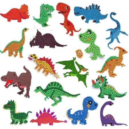 18 stk 5D dinosaurer diamantmaling klistremerker sett for barn, enkle å lage DIY kreative diamant dotz mosaikk klistremerker håndverk etter tall sett 