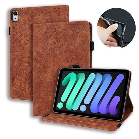 Läderfodral med blomstermönster, ställ och kortfack för iPad mini (2024)/mini