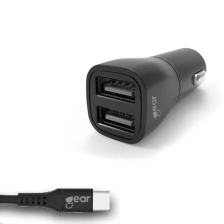 Gear 665092 Lader 12-24V 2xUSB, 3.4A, svart, 1 m, Stikkontakter & kabler
