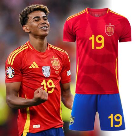 Fotbollströja 2024 UEFA Europamästerskap Spanien Barn Fotbollströja Set Hemma Nr.19 LAMINE YAMAL Jersey Kit 18