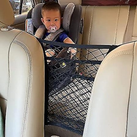 3-layer car mesh organizer backrest mesh pocket barrier from back seat pet kids