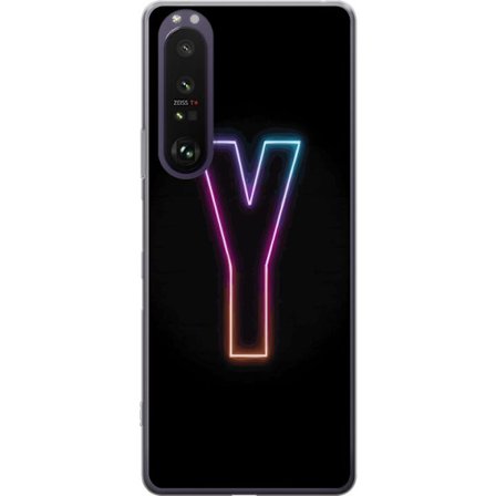 Yhteensopiva Puhelinkuori Sony Sony Xperia 1 III Minimalistinen neonkirjain Y värinvaihtuvassa valossa mustaa taustaa vasten