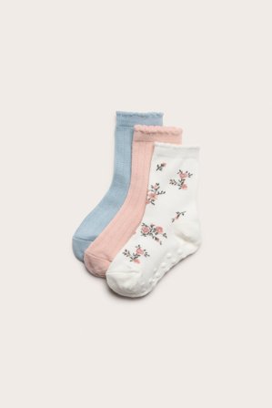 Newbie | 3-pk. mønstrede sokker | Lyserosa