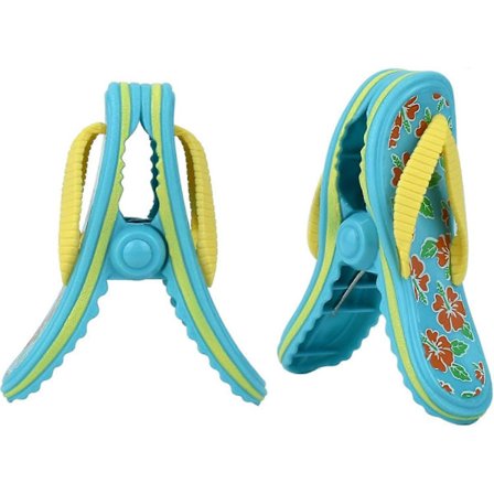 Strandhandduksklämmor för stolar, Jumbo Storlek Plast Klädnypor för Pool Lounger, Säkra Klämmor för Strandstolar (Flip-Flops 2 st)