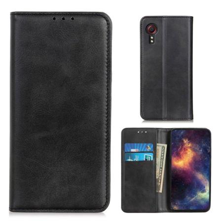 Lompakko-style Aitoa Nahkaa Läppäkotelo For Samsung Galaxy Xcover 5 - Musta Black