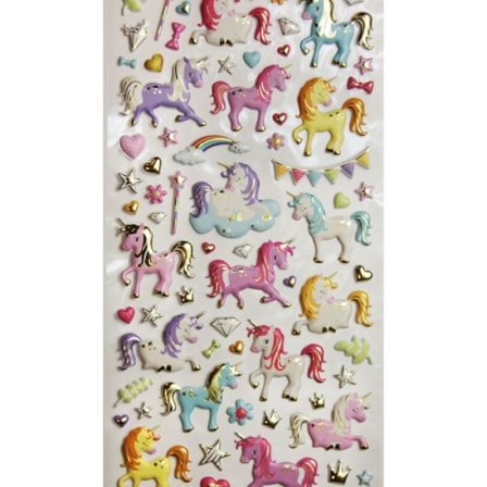 Återanvändbara klistermärken - 3D-relief - Enhörningar - Förgyllning