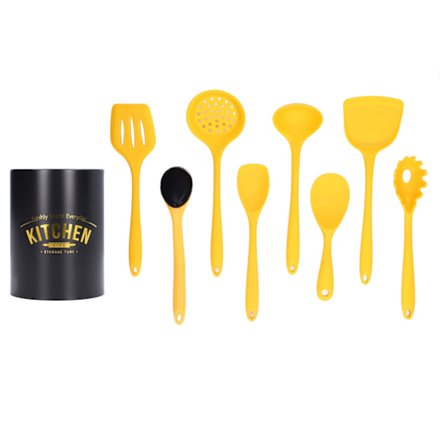9-delt silikon kjøkkenredskapssett med stekespade og suppeøse