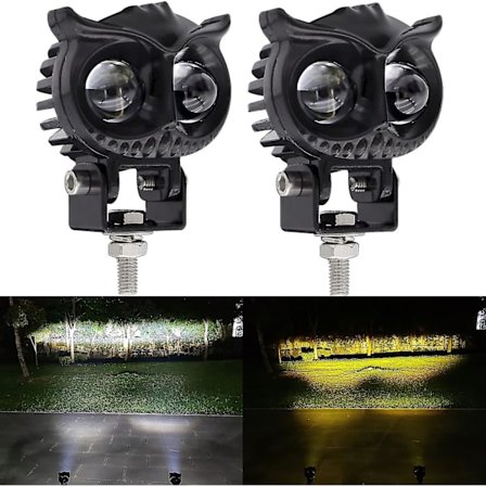 LED Bilkjøring Tåkelys, Motorsykkel Frontlys Bi-tone Amber/hvit 2 Stykker 2,6 Tommer Pod Lys W