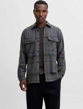 Jack & Jones Jprrayle Melange Check L/S Overshirt Sn - Grey - L