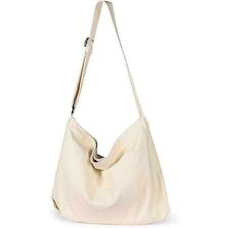Canvas Hobo Bag, Skulderveske Unisex Canvas Crossbody Bag med glidelås og justerbar stropp Håndveske Stor Tote Bag
