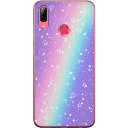 Kompatibel Mobilcover til Huawei Y7 (2019) Rainbow-farvet pastelbaggrund med hvide stjerner og glitrende prikker i blød overgang