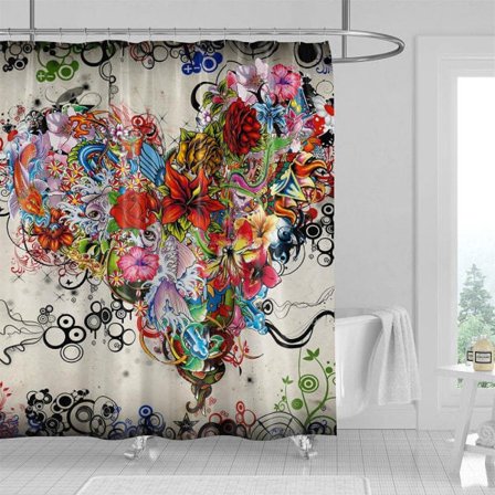 IC Tatuerad blommig duschdraperi