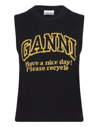Graphic Lambswool Designers Knitted Vests Black Ganni