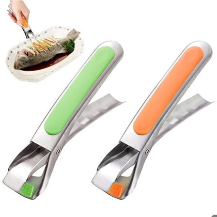 Kjøkkentang - Rustfritt stål - Airfryer-tang - Sklisikker silikon - Grønn + Oransje - 16,8 cm