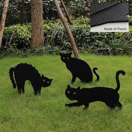 Utomhus Halloween Yard Stake Dekorationer - 3 Panel Black Cat Lawn