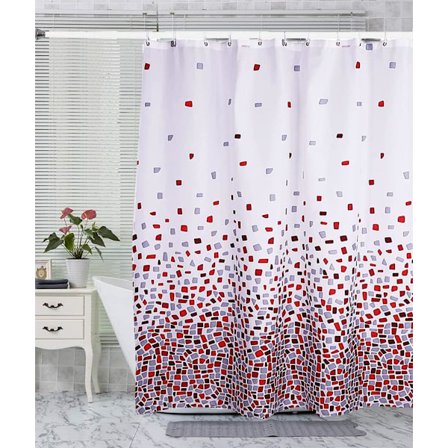 Mosaik Rødt Bruseforhæng Modstandsdygtigt over for meldug og skimmel | Dimensioner 180x180 cm (71 x 71 tommer) | Vandtæt stof | 100% polyester (Mosaik