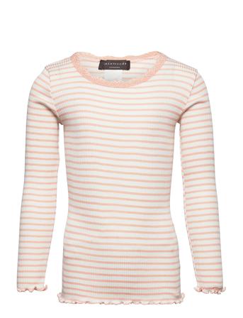 Silk T-Shirt W/ Lace Langærmet T-shirt Lyserød Rosemunde Kids