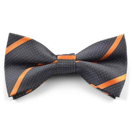Striped Grey Orange Pre-Tied Bow Tie for Men - Pre-tied bow ties
