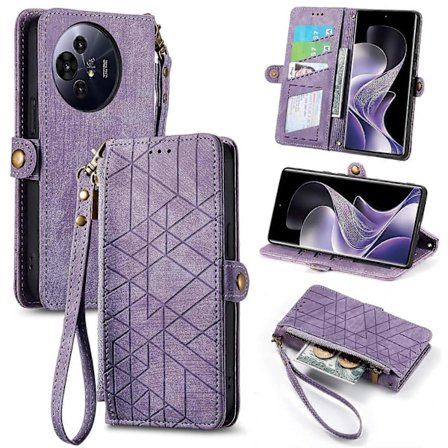 Väska med blixtlås för TCL 50 Pro NxtPaper 5G - Geometrilinjer i läder - Ljuslila